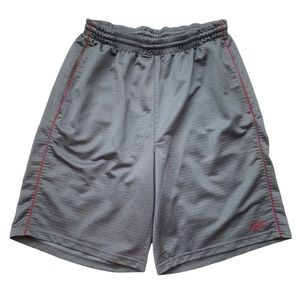 Reebok Gray Red Striped Men’s Basketball Shorts Mesh Medium 9” Inseam Athletic